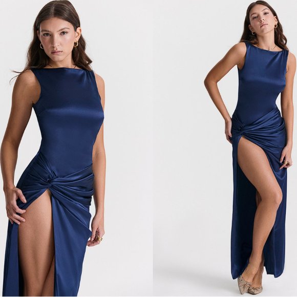 HOUSE OF CB 'Roxanne' Navy Thigh Slit Maxi Dress NWOT - Picture 3 of 10